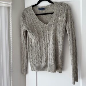 Polo by Ralph Lauren Cable-Knit V-Neck Sweater - Heather Gray